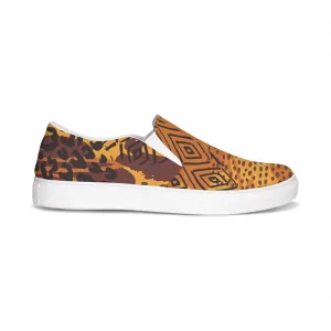 Womens Sneakers - Orange and Gold Low Top Slip-on Canvas Sports Shoes by inQue.Style