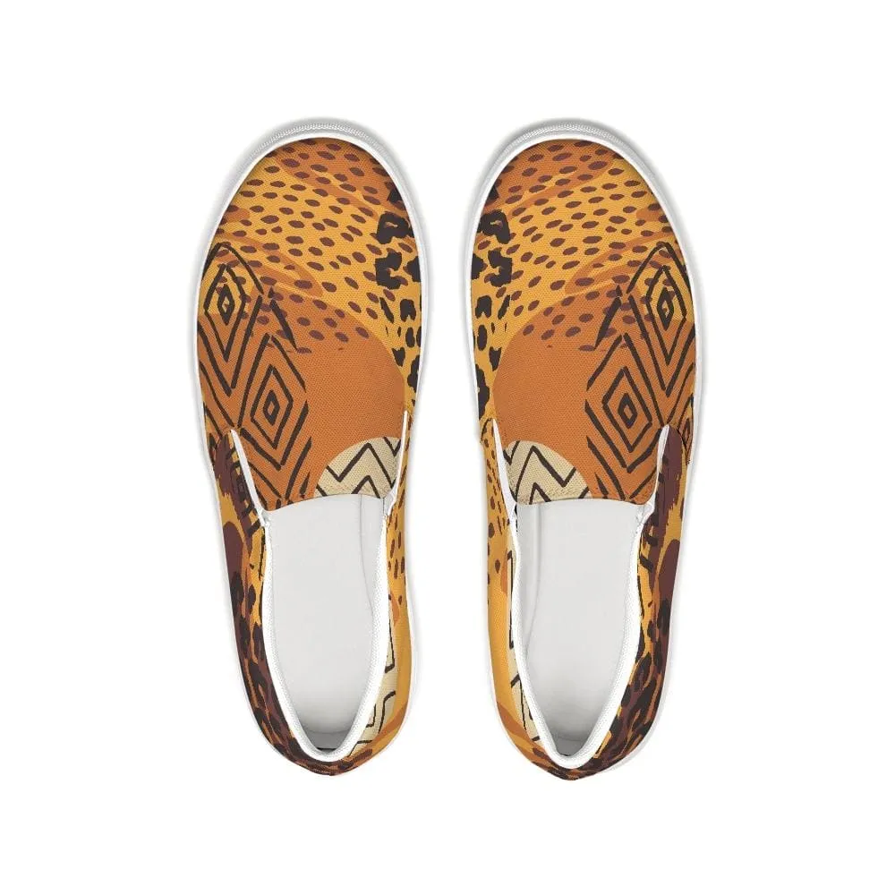 Womens Sneakers - Orange and Gold Low Top Slip-on Canvas Sports Shoes by inQue.Style