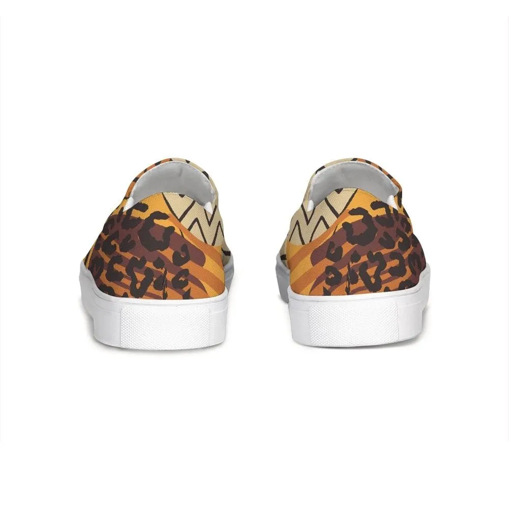 Womens Sneakers - Orange and Gold Low Top Slip-on Canvas Sports Shoes by inQue.Style