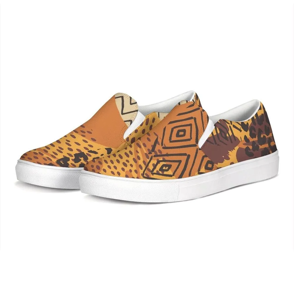 Womens Sneakers - Orange and Gold Low Top Slip-on Canvas Sports Shoes by inQue.Style