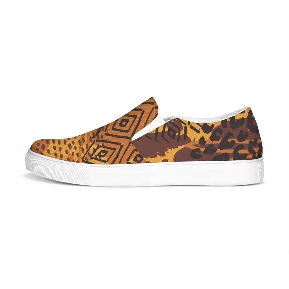 Womens Sneakers - Orange and Gold Low Top Slip-on Canvas Sports Shoes by inQue.Style