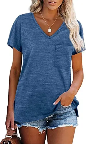 Women's Summer V-Neck Slim T-Shirt Loose Cotton Short Sleeve Tops Casual Urban Style