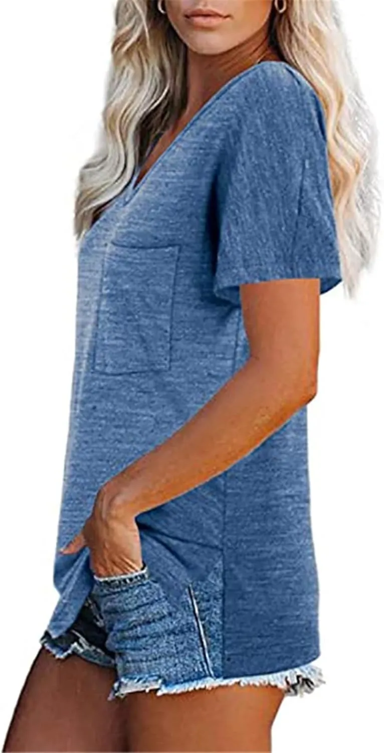 Women's Summer V-Neck Slim T-Shirt Loose Cotton Short Sleeve Tops Casual Urban Style