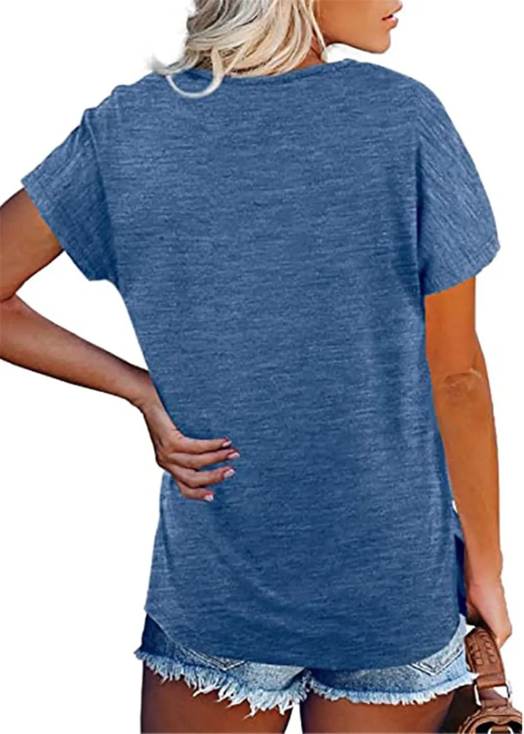 Women's Summer V-Neck Slim T-Shirt Loose Cotton Short Sleeve Tops Casual Urban Style