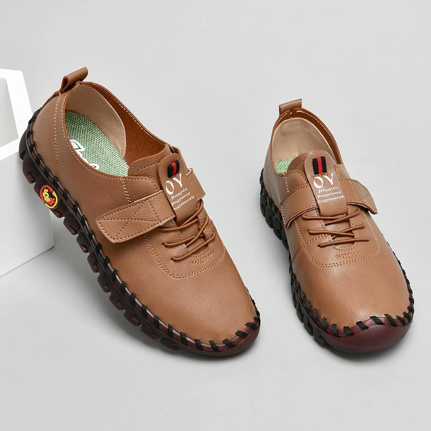 Women's Tendon Soft Sole Casual Orthopedic Shoes Fashion HandSewing Leather Non-Slip Flat Loafers Low-top Outdoor Comfy Breathable Walk Mam Nurse Shoes