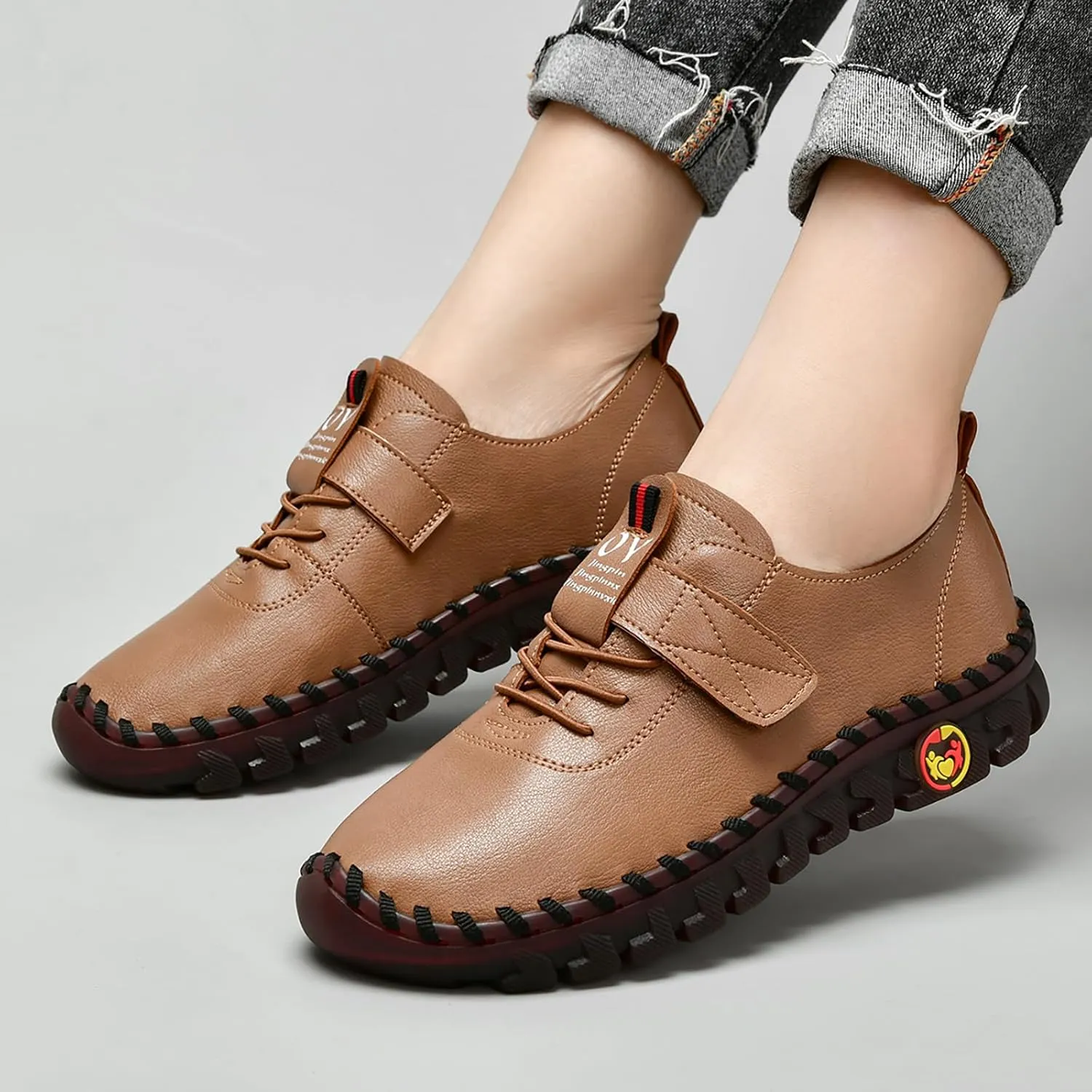 Women's Tendon Soft Sole Casual Orthopedic Shoes Fashion HandSewing Leather Non-Slip Flat Loafers Low-top Outdoor Comfy Breathable Walk Mam Nurse Shoes