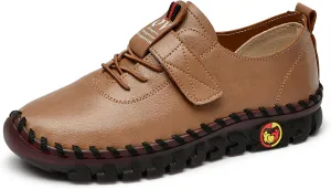 Women's Tendon Soft Sole Casual Orthopedic Shoes Fashion HandSewing Leather Non-Slip Flat Loafers Low-top Outdoor Comfy Breathable Walk Mam Nurse Shoes
