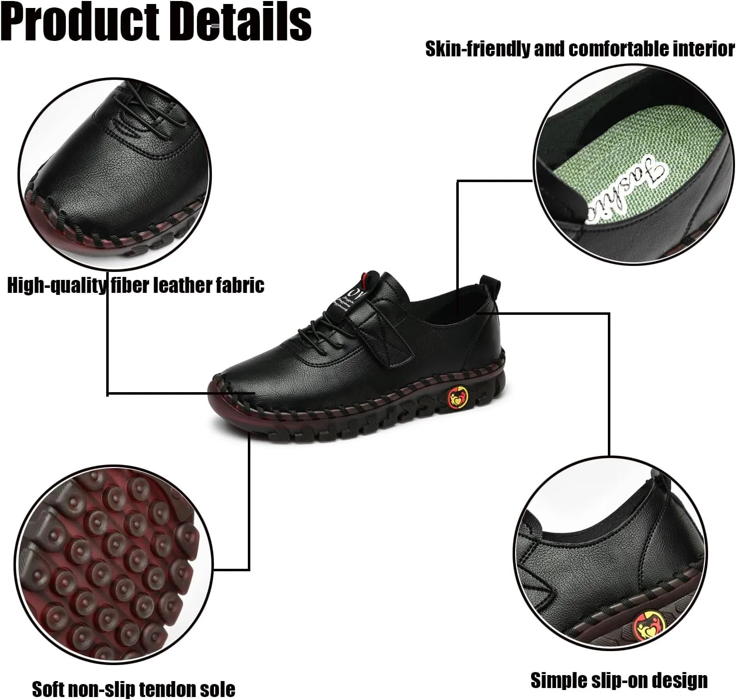 Women's Tendon Soft Sole Casual Orthopedic Shoes Fashion HandSewing Leather Non-Slip Flat Loafers Low-top Outdoor Comfy Breathable Walk Mam Nurse Shoes