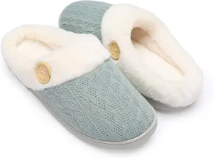 Women's Warm Comfy Memory Foam Slippers, Knitted Faux Fur Lined Anti-Skid, Boho Cozy House Shoes for Indoor