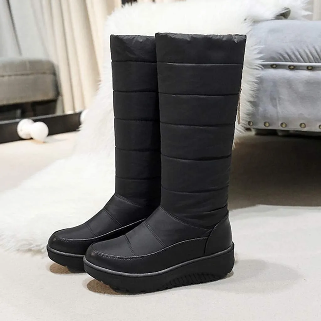 Women's Winter Waterproof Rain Snow Mid Calf Boo Warm Fur Slip On Anti-Slip Outdoor Snow Long Boots