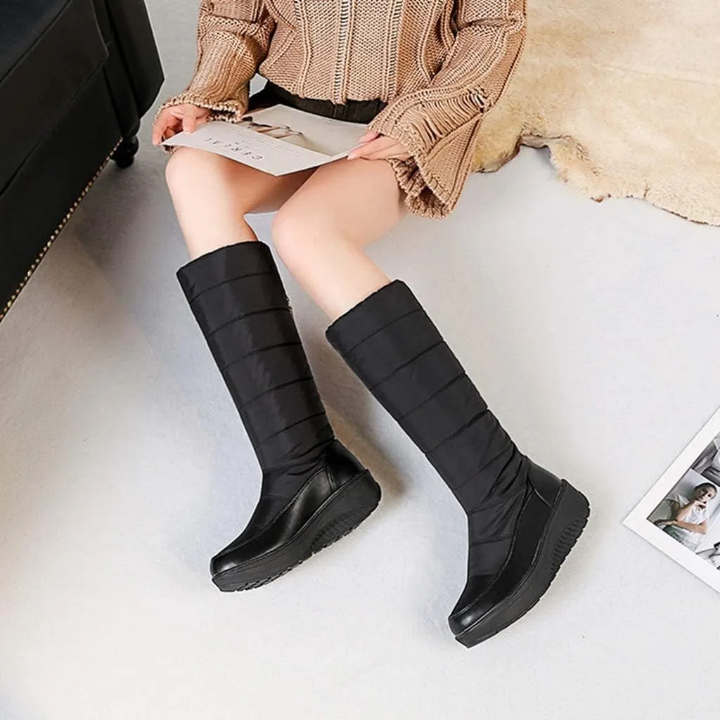 Women's Winter Waterproof Rain Snow Mid Calf Boo Warm Fur Slip On Anti-Slip Outdoor Snow Long Boots