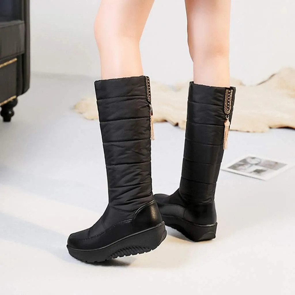 Women's Winter Waterproof Rain Snow Mid Calf Boo Warm Fur Slip On Anti-Slip Outdoor Snow Long Boots