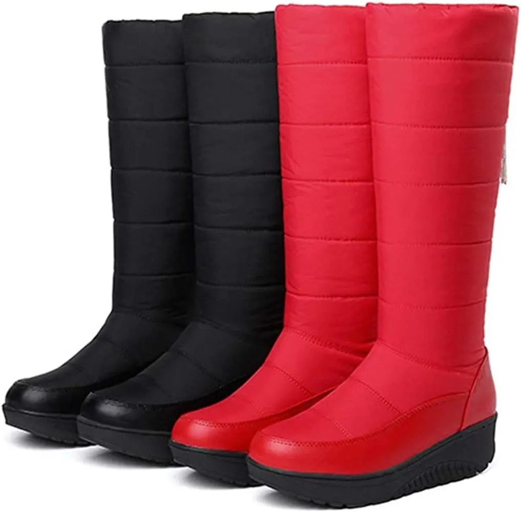 Women's Winter Waterproof Rain Snow Mid Calf Boo Warm Fur Slip On Anti-Slip Outdoor Snow Long Boots