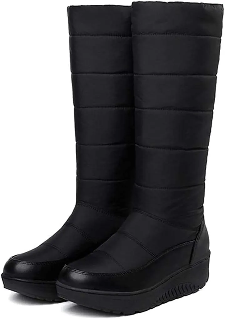 Women's Winter Waterproof Rain Snow Mid Calf Boo Warm Fur Slip On Anti-Slip Outdoor Snow Long Boots