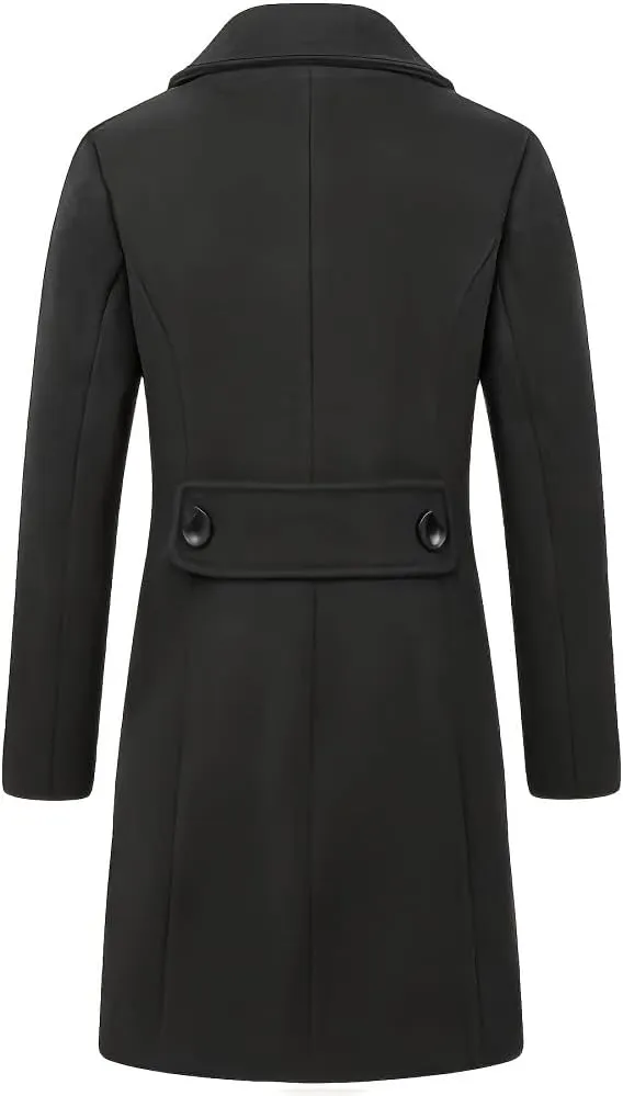 Women's Wool Blend Coat Winter Mid Long Double Breasted Overcoat Lapel Collar Outwear Jacket