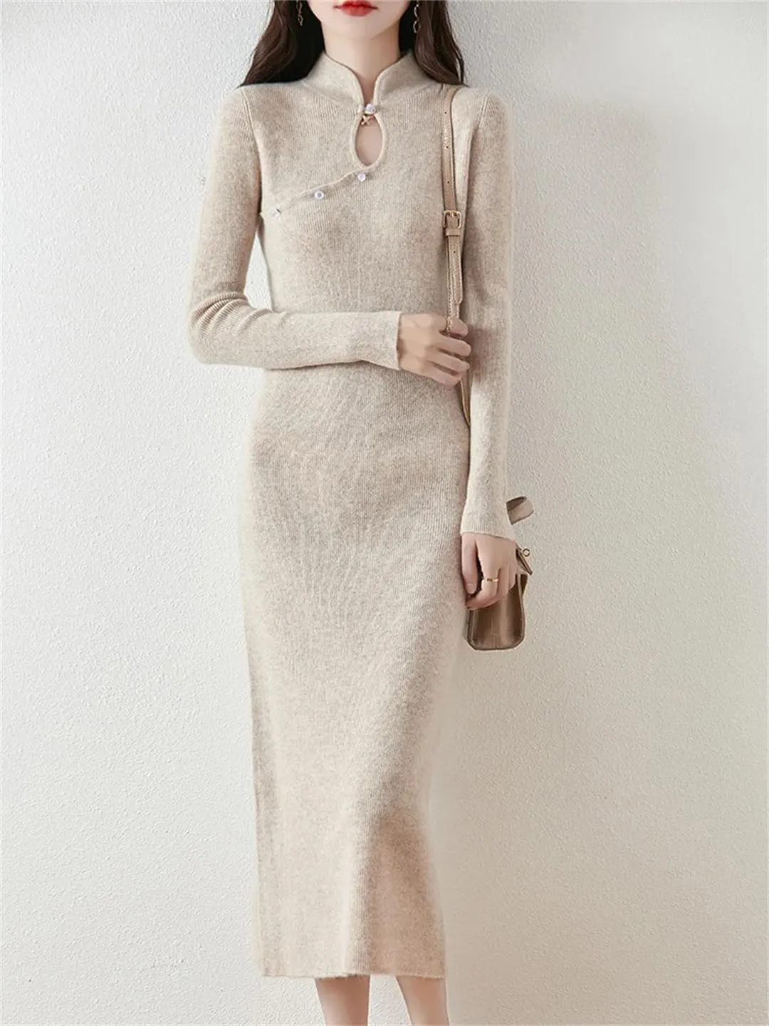 Women’S Wool Dress Slim Cashmere Sweater Merino Wool Knitwear Pullover Vintage Sweater Dresses
