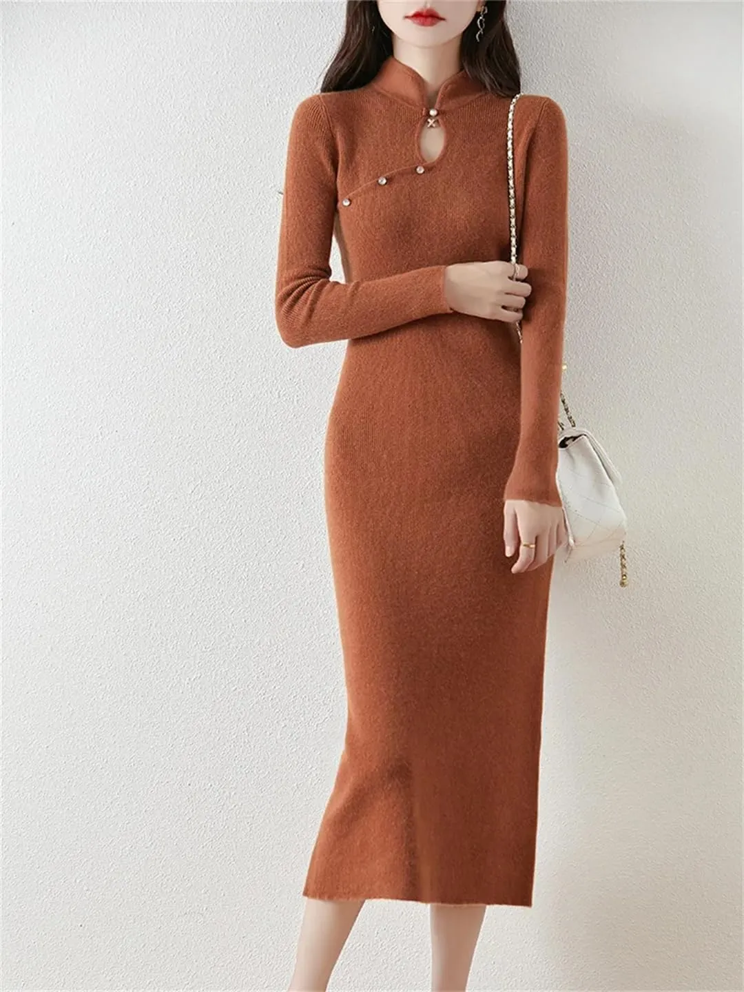 Women’S Wool Dress Slim Cashmere Sweater Merino Wool Knitwear Pullover Vintage Sweater Dresses