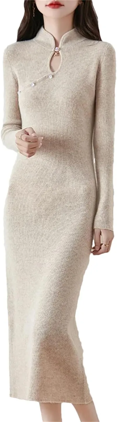 Women’S Wool Dress Slim Cashmere Sweater Merino Wool Knitwear Pullover Vintage Sweater Dresses