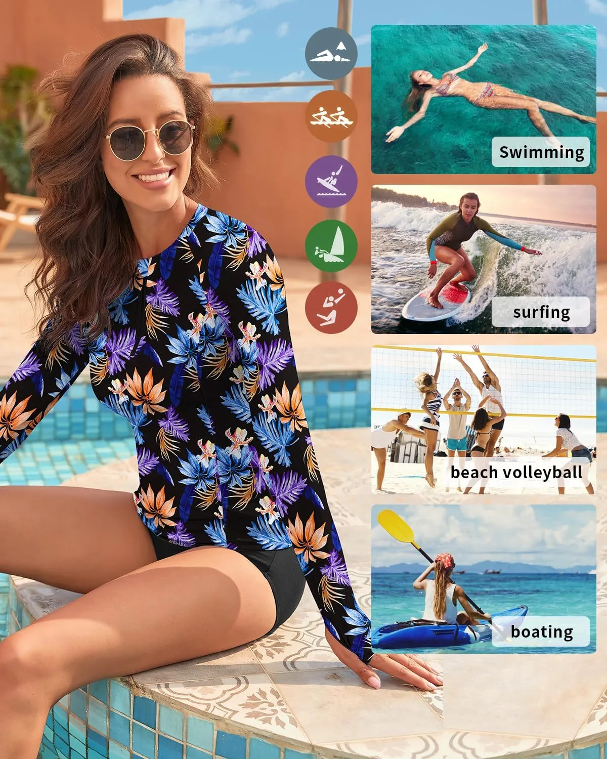 WOWENY Women Rash Guard Long Sleeve Swim Shirts UPF 50 Sun Protection Swimsuit Top Bathing Suit No Bottom