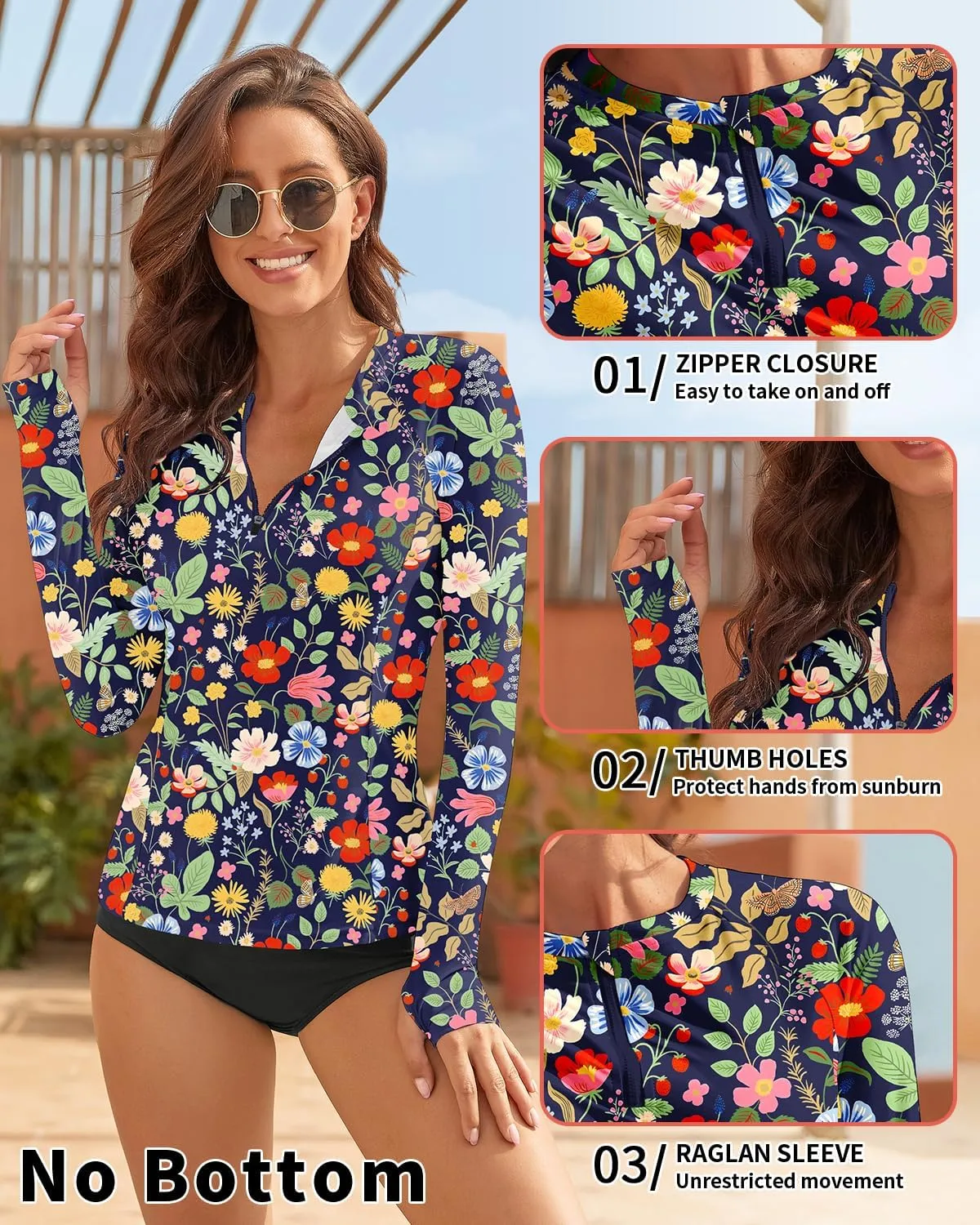 WOWENY Women Rash Guard Long Sleeve Swim Shirts UPF 50 Sun Protection Swimsuit Top Bathing Suit No Bottom
