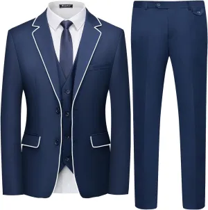 WULFUL Men's 3 Piece Slim Fit Suit Set Two Button Blazer Jacket Vest Pants Tuxedo Set for Party, Wedding and Business