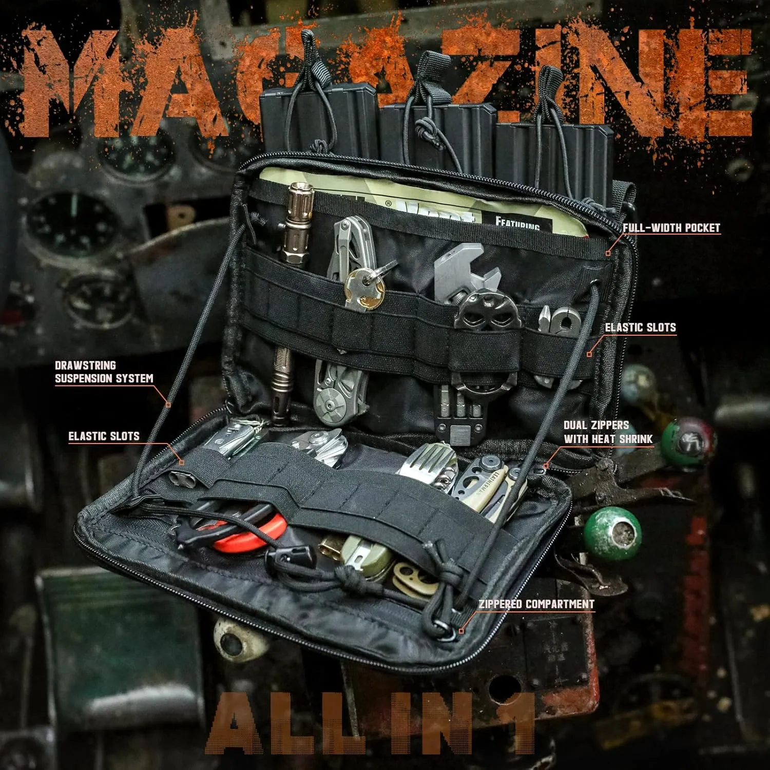 WYNEX Molle Admin Pouch of Kangaroo Style, Tactical Utility Tool Pouch with Mag/Zipper Strip Insert Modular EDC Medical Bag Organizer Attachment Patch Included