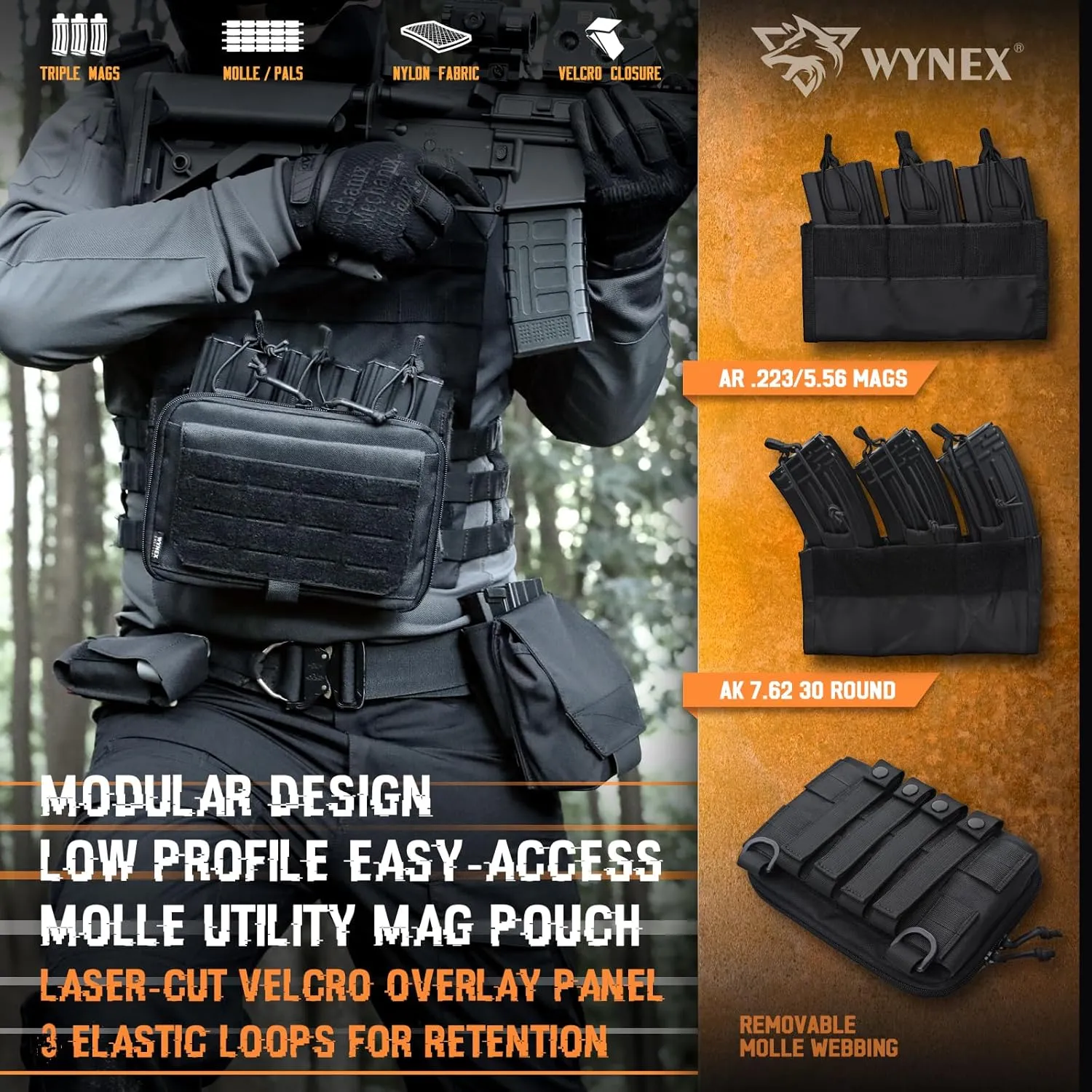 WYNEX Molle Admin Pouch of Kangaroo Style, Tactical Utility Tool Pouch with Mag/Zipper Strip Insert Modular EDC Medical Bag Organizer Attachment Patch Included