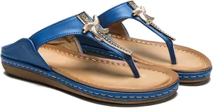 XUEMML Women's Flip Flops Thong T-Bar Strap Flats Summer Elastic， Ladies Leather Open Toe Sandals，Bohemian Beach Summer Shoes
