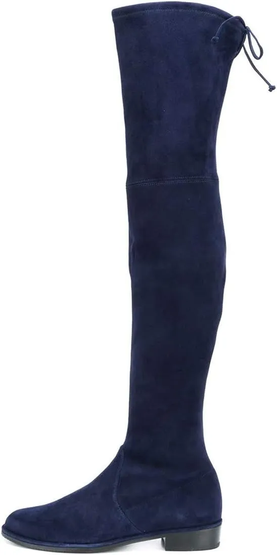 YDN Women Classic Thigh High Closed Round Toe Boots Trendy Low Chunky Heels Over The Knee Party Dress Pumps Suede Shoes
