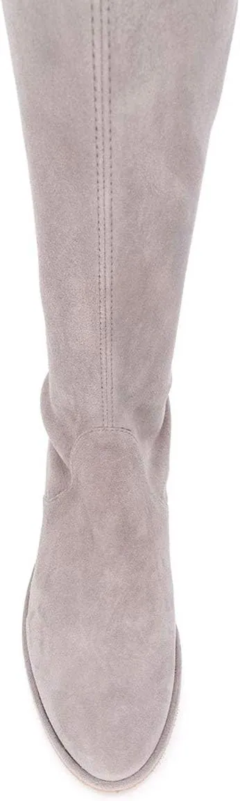 YDN Women Classic Thigh High Closed Round Toe Boots Trendy Low Chunky Heels Over The Knee Party Dress Pumps Suede Shoes