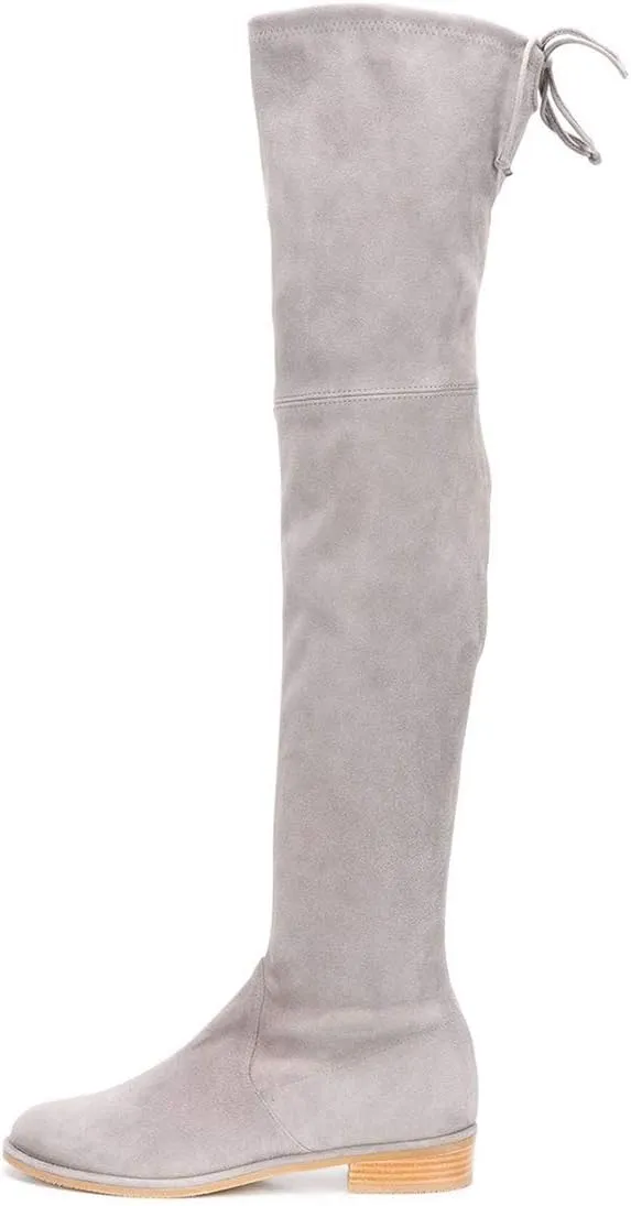 YDN Women Classic Thigh High Closed Round Toe Boots Trendy Low Chunky Heels Over The Knee Party Dress Pumps Suede Shoes