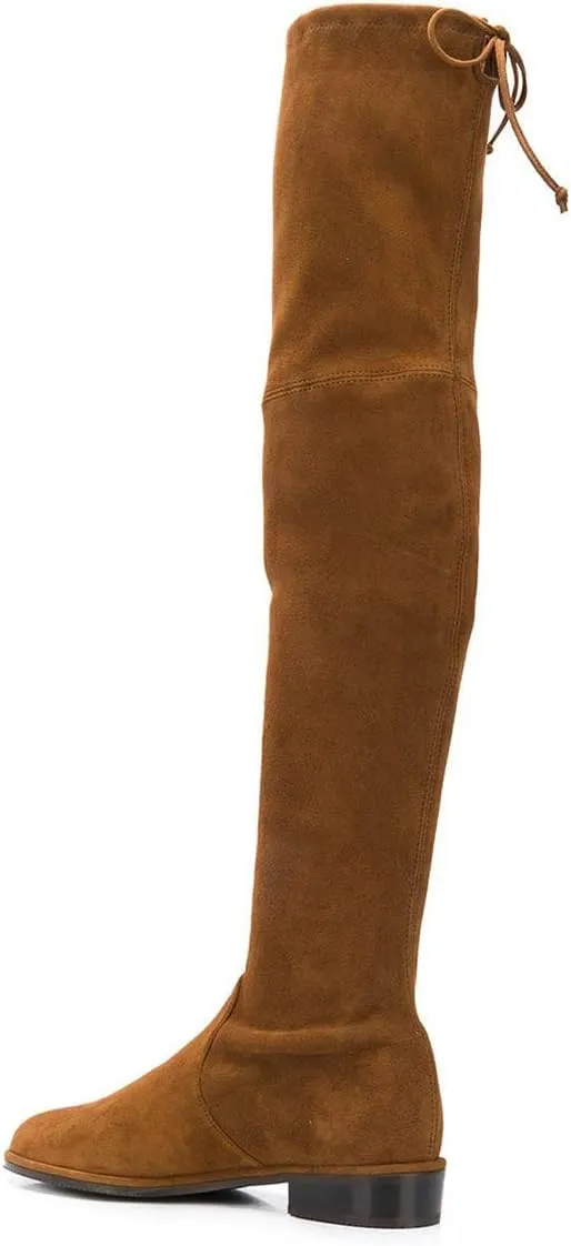 YDN Women Classic Thigh High Closed Round Toe Boots Trendy Low Chunky Heels Over The Knee Party Dress Pumps Suede Shoes