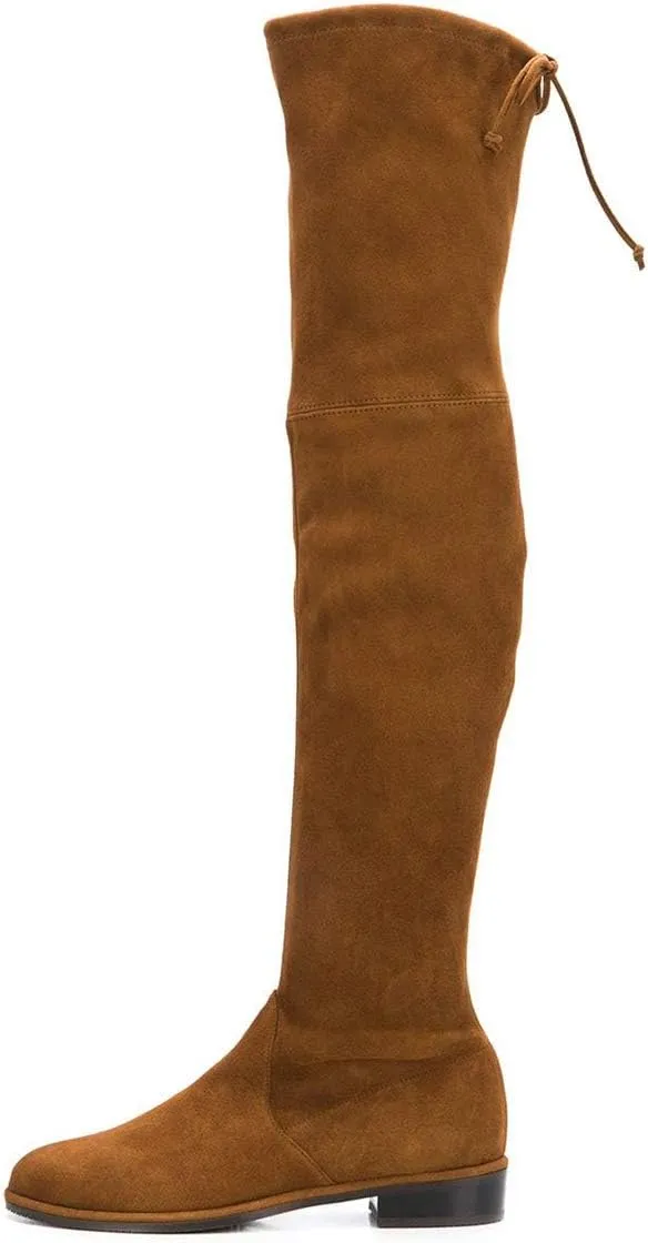 YDN Women Classic Thigh High Closed Round Toe Boots Trendy Low Chunky Heels Over The Knee Party Dress Pumps Suede Shoes