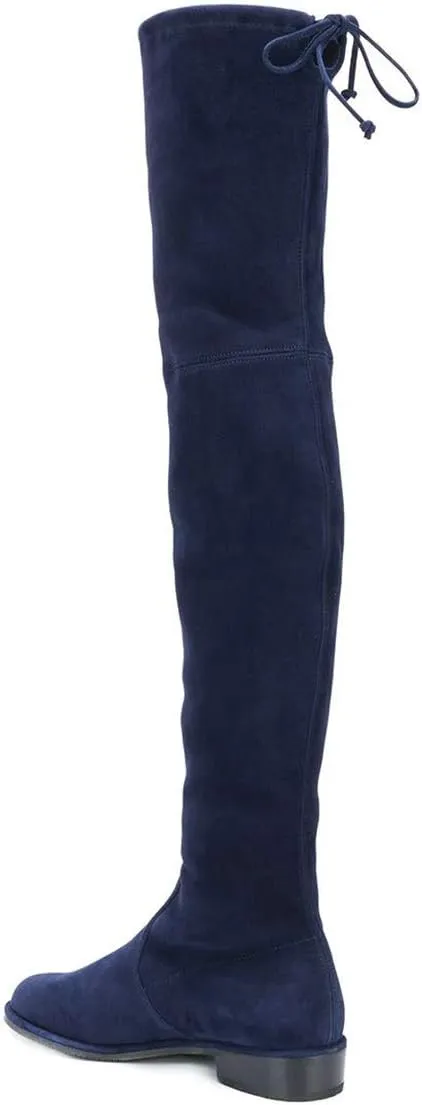 YDN Women Classic Thigh High Closed Round Toe Boots Trendy Low Chunky Heels Over The Knee Party Dress Pumps Suede Shoes