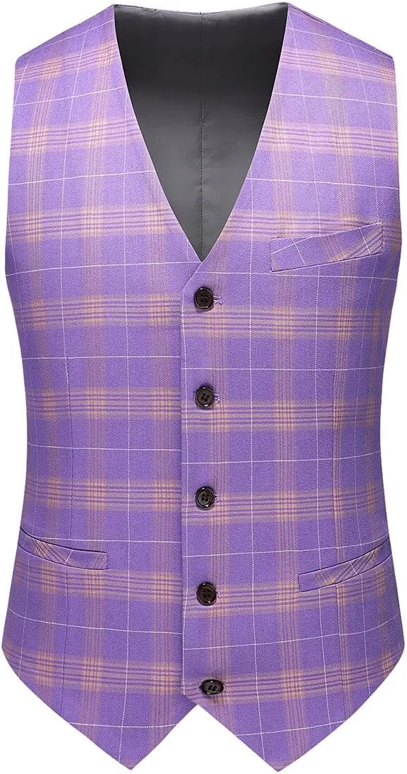YFFUSHI Men's Plaid Tweed 3 Piece Suit Slim Fit Button Dinner Suit Tuxedo