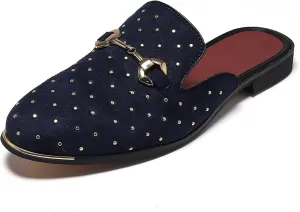 YYQL Mens Slippers with Arch Support Embroidered Leather Sandals for Men Slip On House Shoes with Indoor Outdoor Anti-Skid Rubber Sole Size 7-13