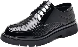YZABEL Men's Patent Leather Platform Lace Up Dress Oxford Shoes, Pointed Toe Breathable Hollow Casual Shoes, Rubber Non-Slip for Formal Business Wedding