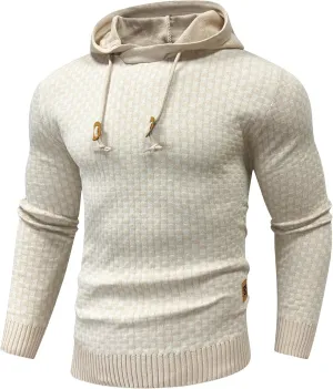 Zaitun Mens Hooded Sweatshirt Long Sleeve Solid Knitted Hoodie Pullover Sweater