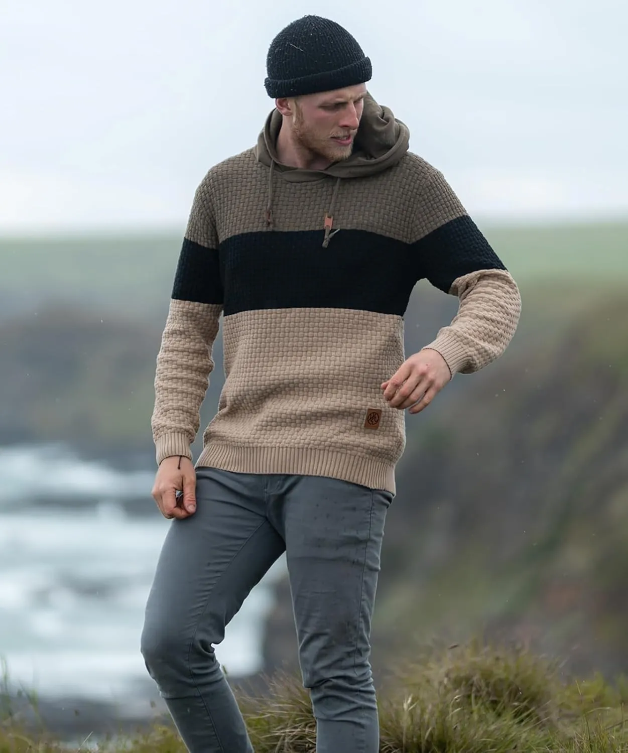 Zaitun Mens Hooded Sweatshirt Long Sleeve Solid Knitted Hoodie Pullover Sweater