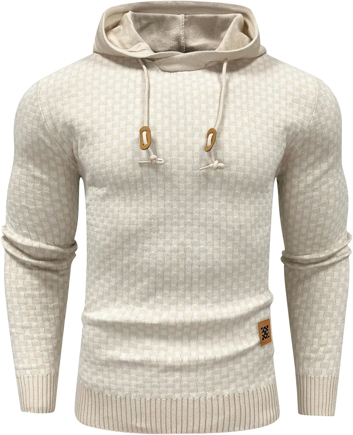 Zaitun Mens Hooded Sweatshirt Long Sleeve Solid Knitted Hoodie Pullover Sweater