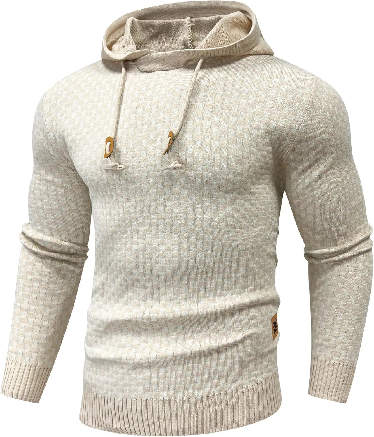 Zaitun Mens Hooded Sweatshirt Long Sleeve Solid Knitted Hoodie Pullover Sweater