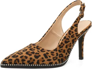 Zamikoo Women Beaded Pumps High Heel Slingback Pointed Toe Slip On 3.5 Inch Stilettos Ankle Strap Adjustable Buckle Patent Leather US Size 5 -Size 13