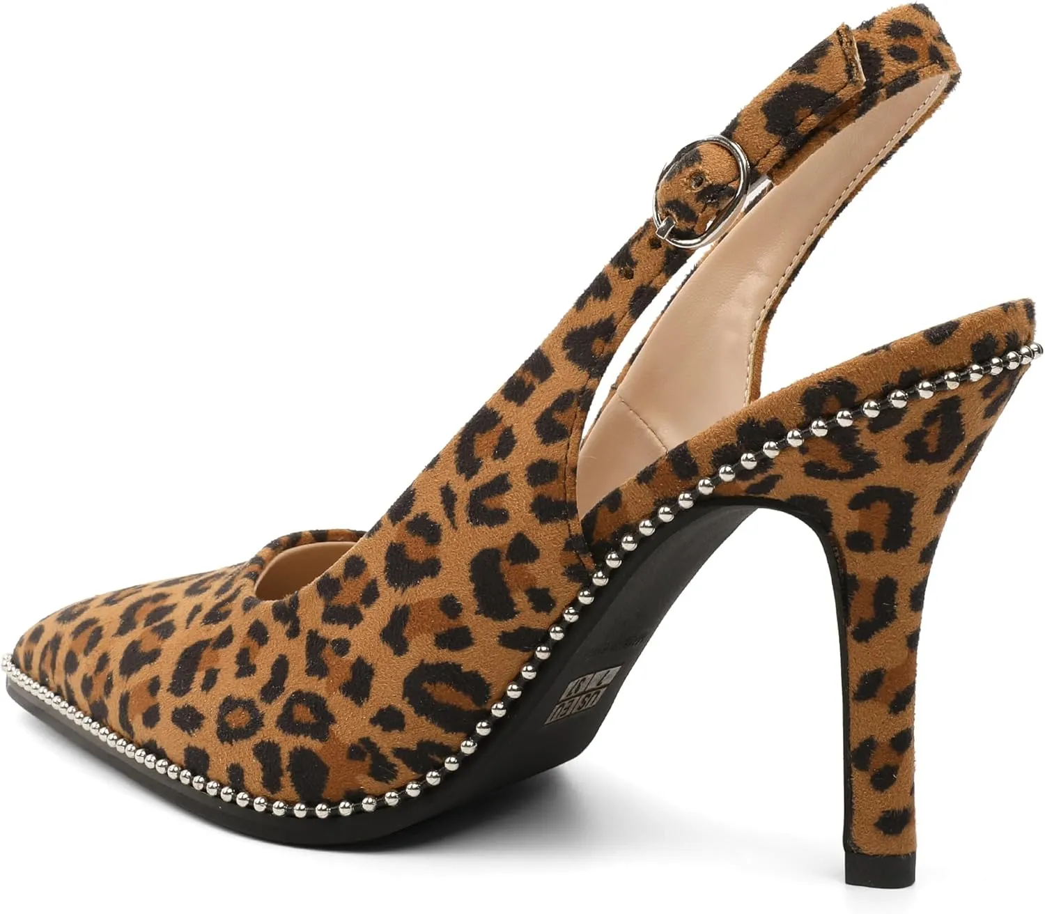 Zamikoo Women Beaded Pumps High Heel Slingback Pointed Toe Slip On 3.5 Inch Stilettos Ankle Strap Adjustable Buckle Patent Leather US Size 5 -Size 13