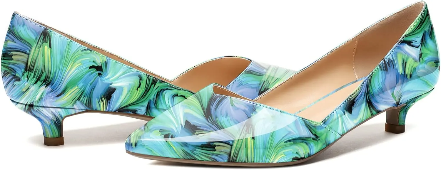 Zamikoo Women's Kitten Heel Pumps Pointed Toe Slip On 1.5 Inches Low Heel Patent Leather Dress Shoes US Size 5 - Size 13