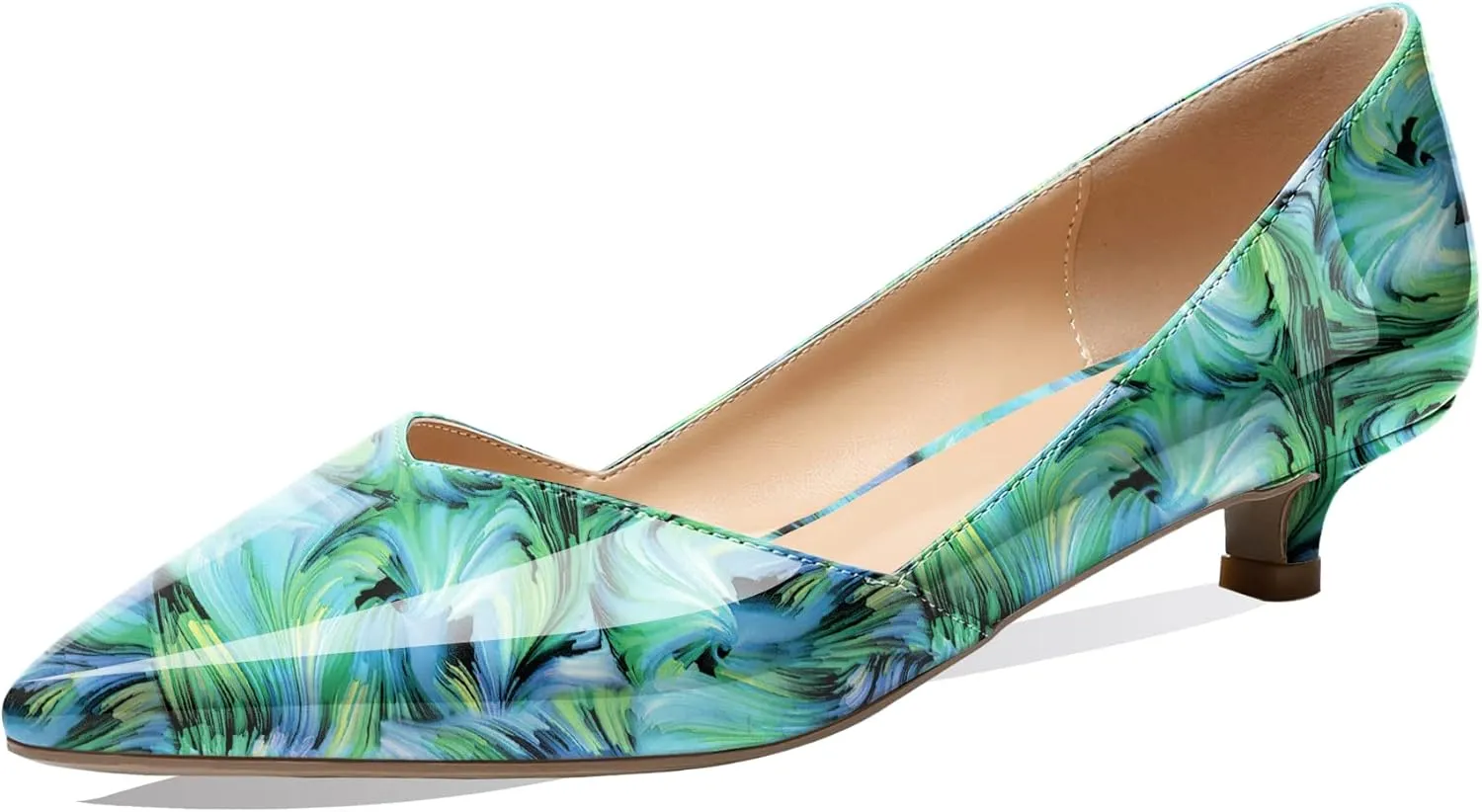 Zamikoo Women's Kitten Heel Pumps Pointed Toe Slip On 1.5 Inches Low Heel Patent Leather Dress Shoes US Size 5 - Size 13