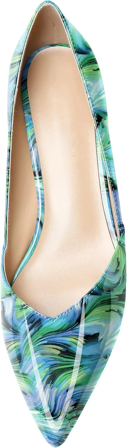 Zamikoo Women's Kitten Heel Pumps Pointed Toe Slip On 1.5 Inches Low Heel Patent Leather Dress Shoes US Size 5 - Size 13