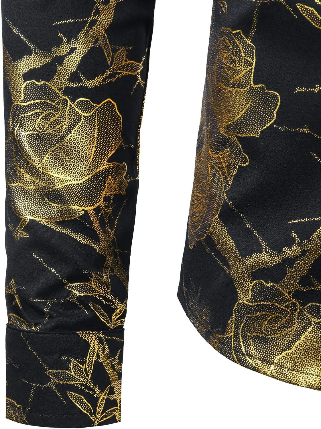 ZEROYAA Mens Hipster 3D Golden Rose Floral Printed Slim Fit Long Sleeve Button Down Dress Shirts
