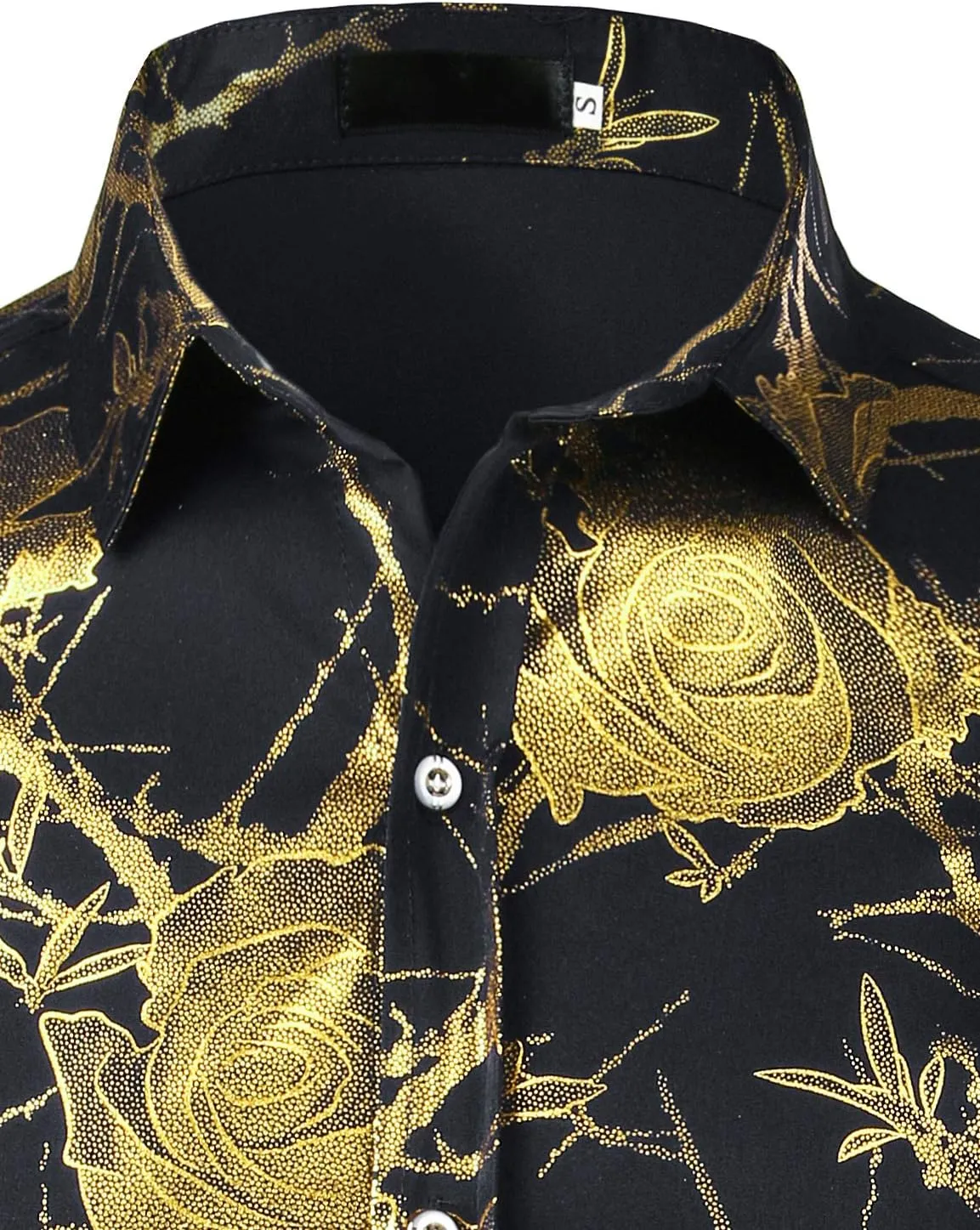 ZEROYAA Mens Hipster 3D Golden Rose Floral Printed Slim Fit Long Sleeve Button Down Dress Shirts