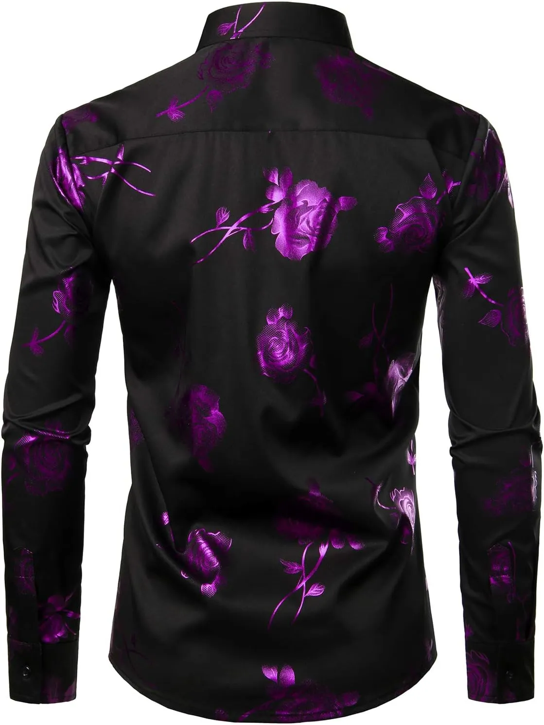 ZEROYAA Mens Hipster 3D Golden Rose Floral Printed Slim Fit Long Sleeve Button Down Dress Shirts