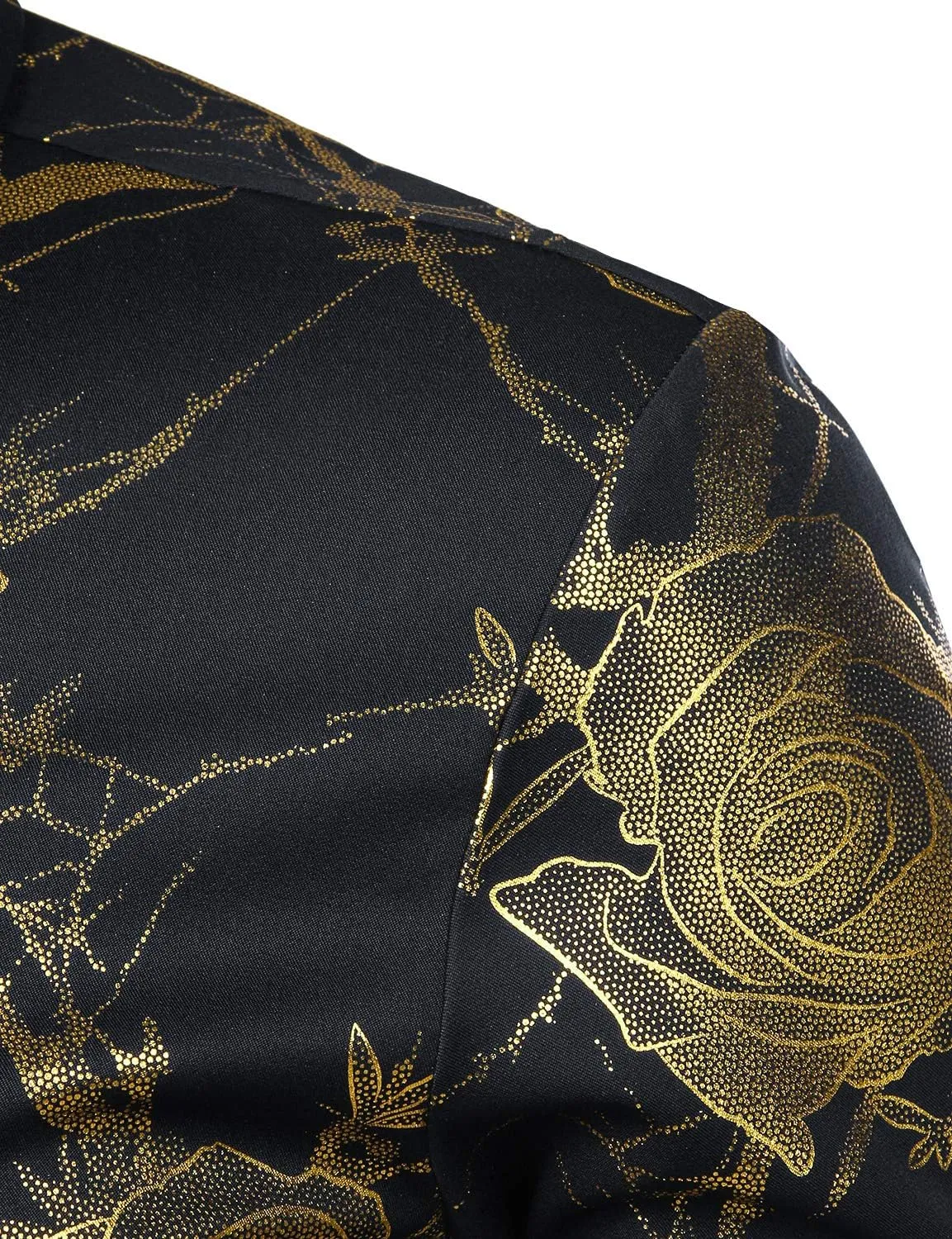 ZEROYAA Mens Hipster 3D Golden Rose Floral Printed Slim Fit Long Sleeve Button Down Dress Shirts